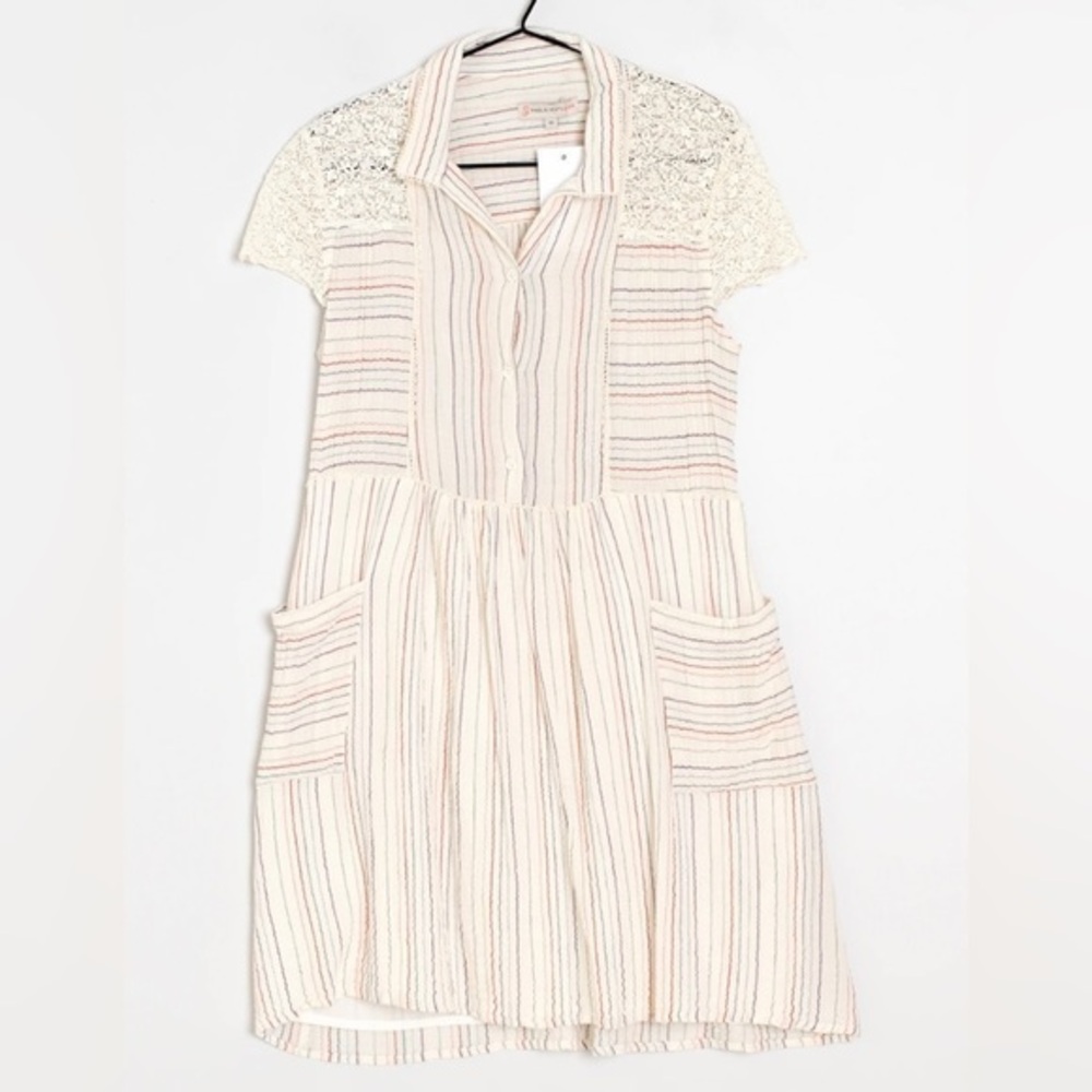 Paul And Joe Sister Striped Collar Lace Button Down Shirt Dress Size 42